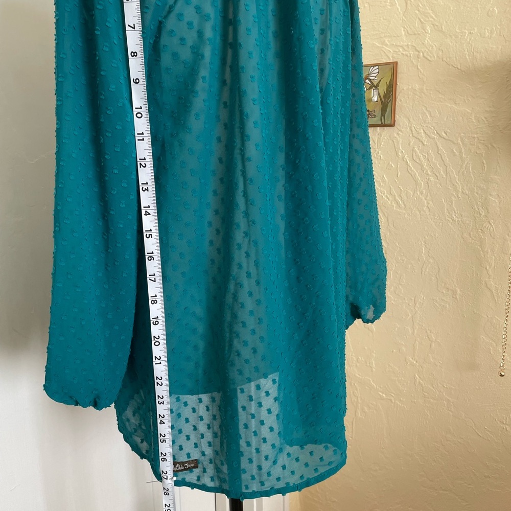 Matilda Jane NWT Women's Medium Shirt Top Teal Blue/Green Sheer Swiss Dot Size M - Picture 7 of 10
